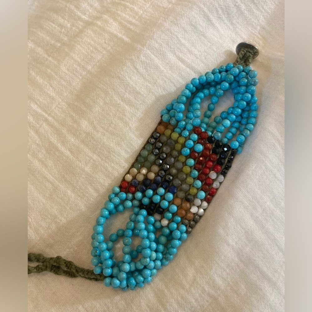 Chan Luu Sterling Silver 925 Turquoise Beads & Multi Colored Agate Bracelet‎ - Picture 5 of 14